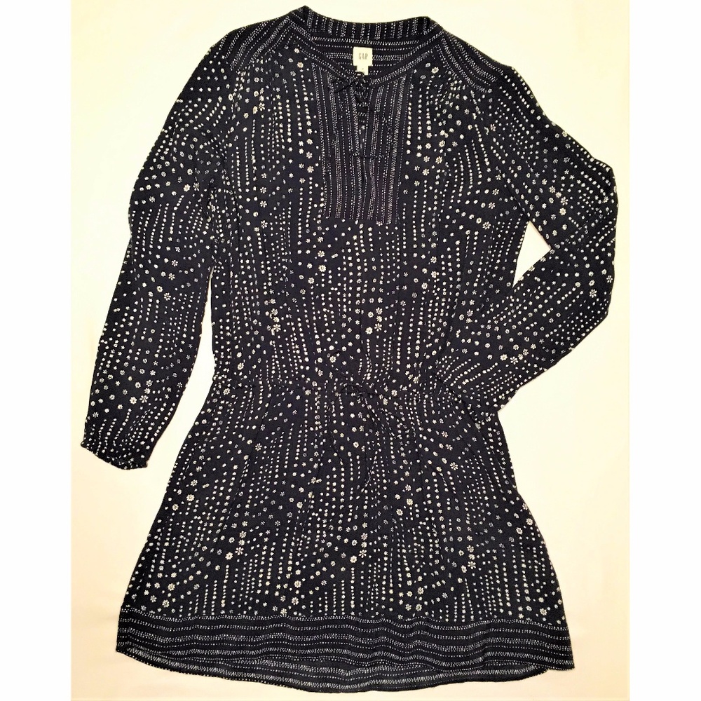 Gap Dress M Blue Drawstring Waist Polka Dot